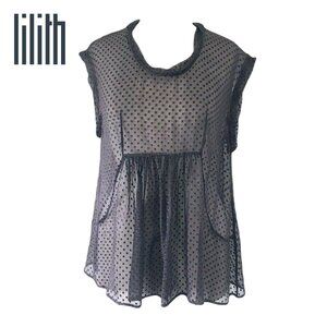LILITH FRANCE SHEER "GUI" TOP GREY TEXTURED POLKA DOT